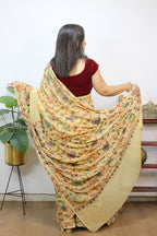 Cream Embroidered Kashmiri Aari Work Georgette Saree - Luxurion World