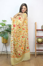 Cream Embroidered Kashmiri Aari Work Georgette Saree - Luxurion World