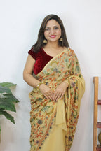 Cream Embroidered Kashmiri Aari Work Georgette Saree - Luxurion World