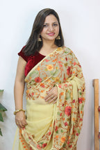 Cream Embroidered Kashmiri Aari Work Georgette Saree - Luxurion World