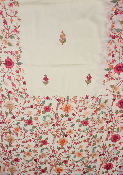 Cream Embroidered Kashmiri Aari Work Georgette Saree - Luxurion World