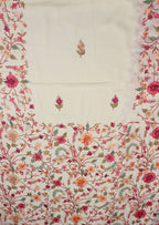 Cream Embroidered Kashmiri Aari Work Georgette Saree - Luxurion World