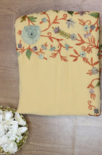 Cream Embroidered Kashmiri Aari Work Georgette Saree - Luxurion World
