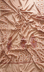 Cream Hand Embroidered Kashmiri Sozni Work Crepe Saree - Luxurion World