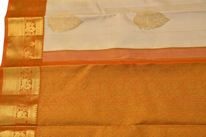 Cream Handloom Kanjeevaram Pure Silk Saree