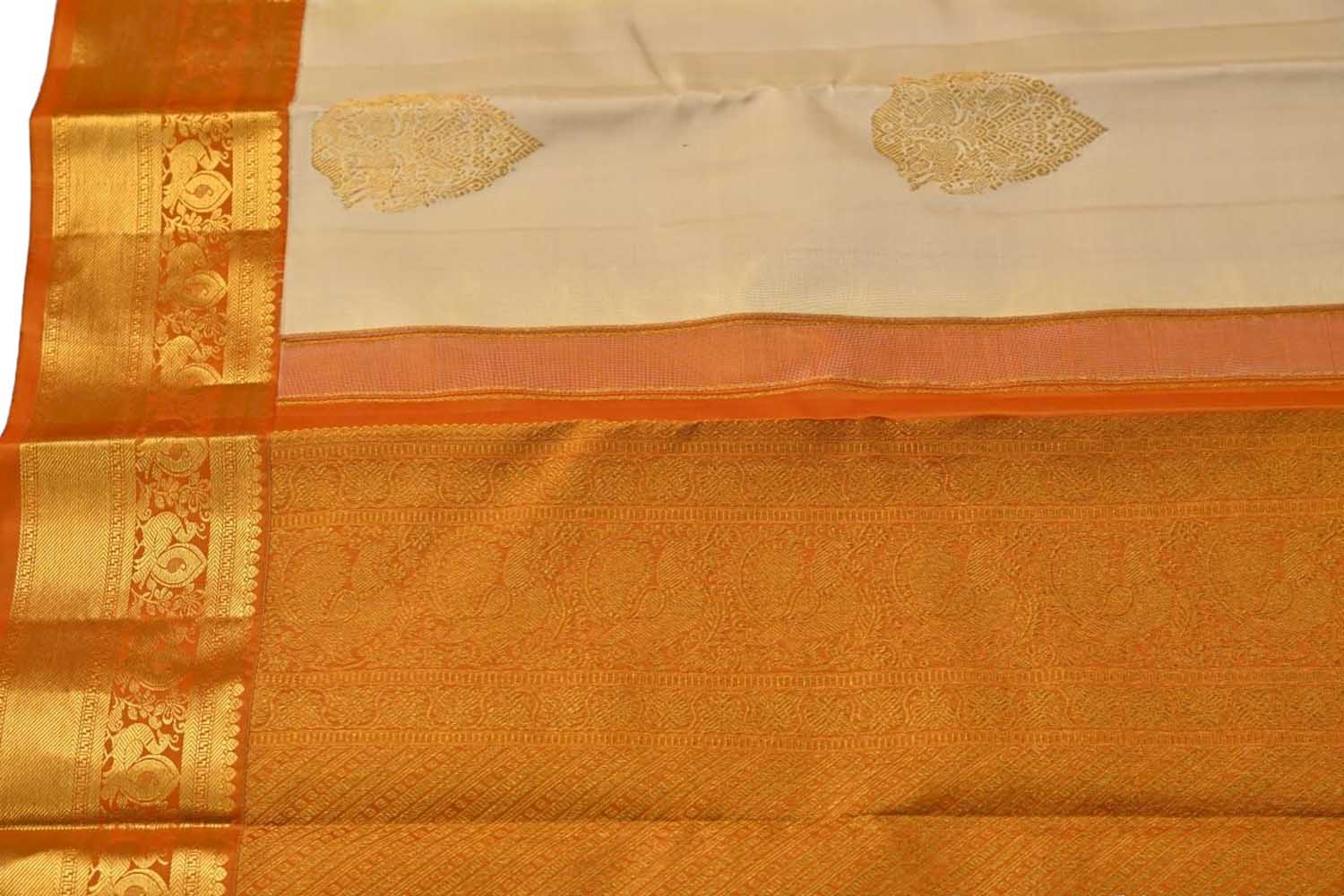 Cream Handloom Kanjeevaram Pure Silk Saree - Luxurion World