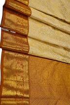 Cream Handloom Kanjeevaram Pure Silk Saree - Luxurion World