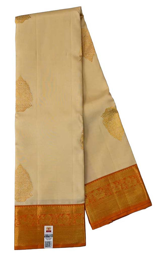 Cream Handloom Kanjeevaram Pure Silk Saree - Luxurion World