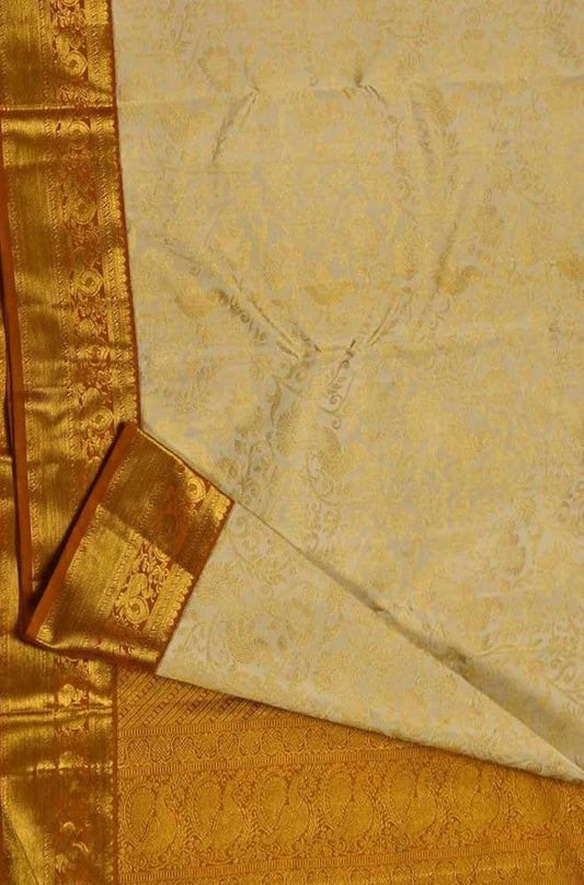 Cream Handloom Kanjeevaram Pure Silk Saree - Luxurion World