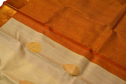 Cream Handloom Kanjeevaram Pure Silk Saree - Luxurion World