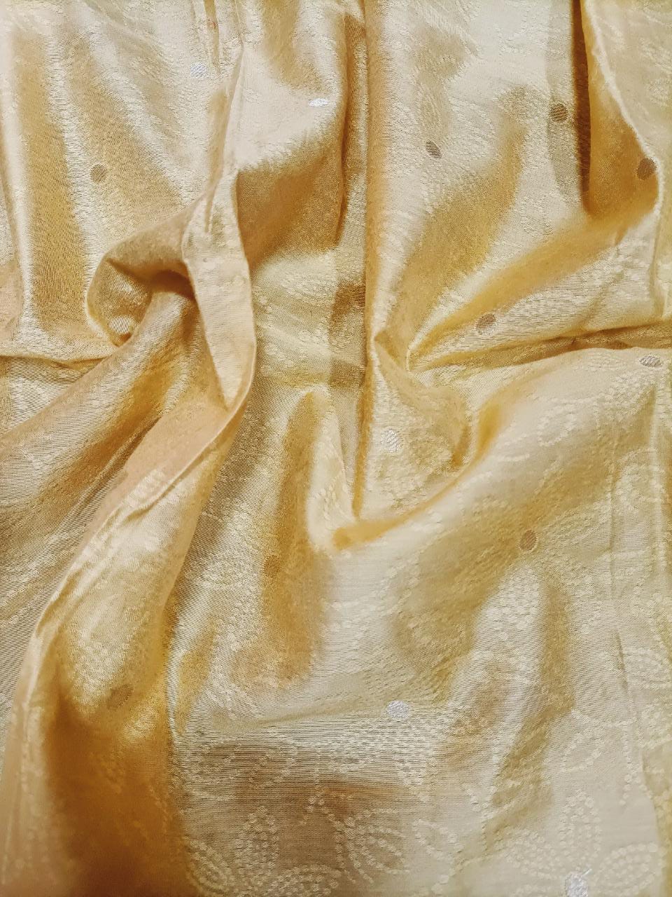 Cream Plain Chanderi Silk Fabric ( 0.5 Mtr) - Luxurion World