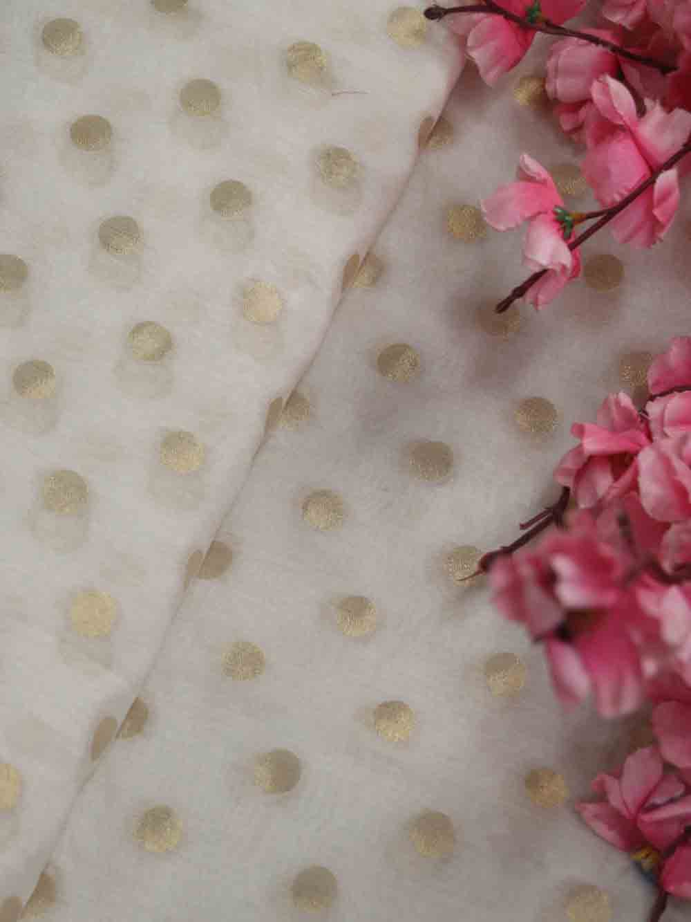 Dyeable Banarasi Chanderi Silk Polka Dots Fabric ( 0.75 Mtr ) - Luxurion World