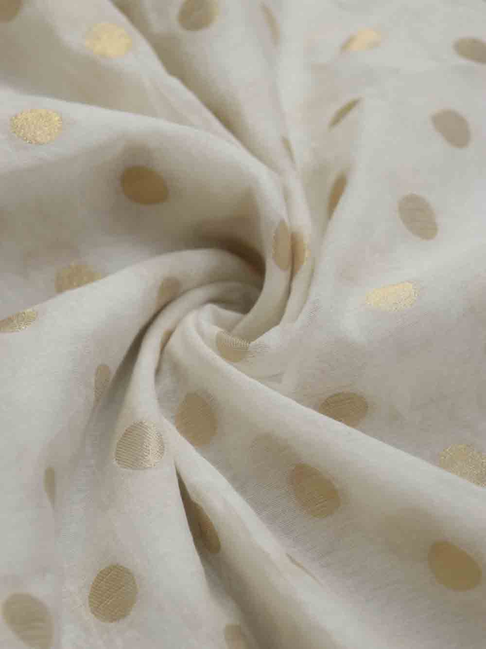 Dyeable Banarasi Chanderi Silk Polka Dots Fabric ( 0.75 Mtr ) - Luxurion World