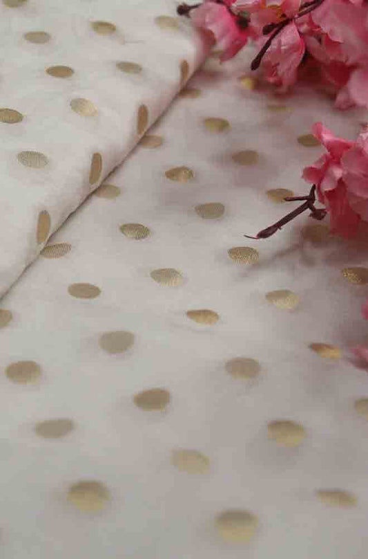 Dyeable Banarasi Chanderi Silk Polka Dots Fabric ( 0.75 Mtr ) - Luxurion World