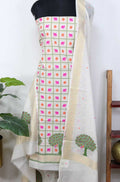 Dyeable Banarasi Cotton Meenakari Three Piece Unstitched Suit Set - Luxurion World