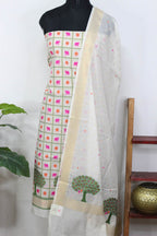Dyeable Banarasi Cotton Meenakari Three Piece Unstitched Suit Set - Luxurion World