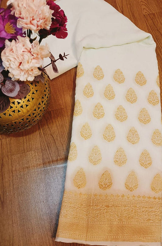 Dyeable Banarasi Pure Georgette Fabric (1Mtr) - Luxurion World