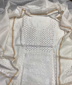 Dyeable Embroidered Chikankari Chanderi Silk Two Piece Unstitched Suit Set With Mukaish Work - Luxurion World