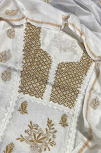 Dyeable Embroidered Chikankari Chanderi Silk Two Piece Unstitched Suit Set With Mukaish Work - Luxurion World