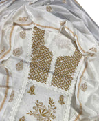 Dyeable Embroidered Chikankari Chanderi Silk Two Piece Unstitched Suit Set With Mukaish Work - Luxurion World