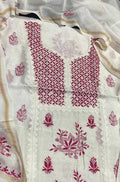 Dyeable Embroidered Chikankari Chanderi Silk Two Piece Unstitched Suit Set With Mukaish Work - Luxurion World