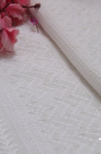 Off White Embroidered Chikankari Georgette Fabric (1 Mtr) - Luxurion World