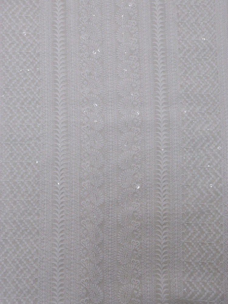 Off White Embroidered Chikankari Georgette Fabric (1 Mtr) - Luxurion World