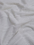 Off White Embroidered Chikankari Georgette Fabric (1 Mtr) - Luxurion World
