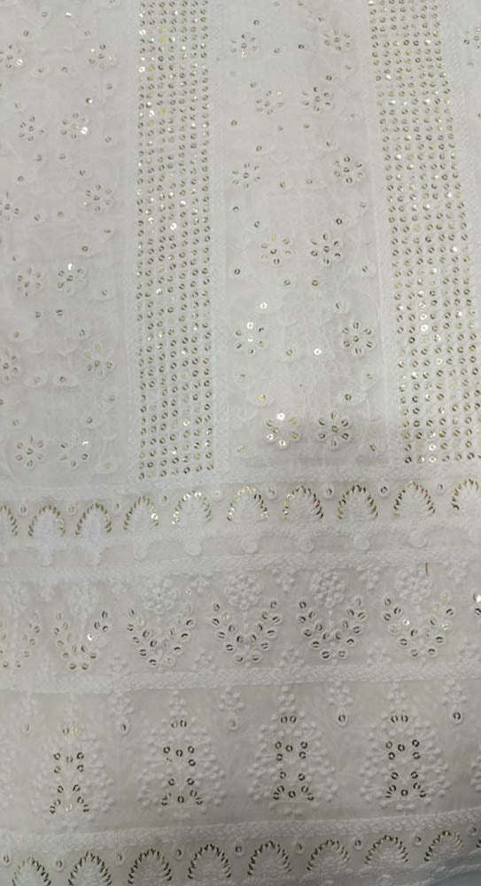 Dyeable Embroidered Chikankari Trendy Georgette Sequins Work Fabric (  1 Mtr )
