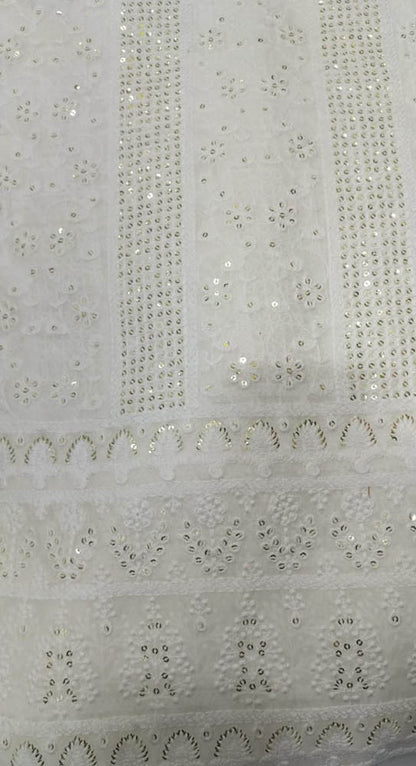 Dyeable Embroidered Chikankari Trendy Georgette Sequins Work Fabric (  1 Mtr ) - Luxurion World