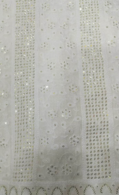 Dyeable Embroidered Chikankari Trendy Georgette Sequins Work Fabric (  1 Mtr )