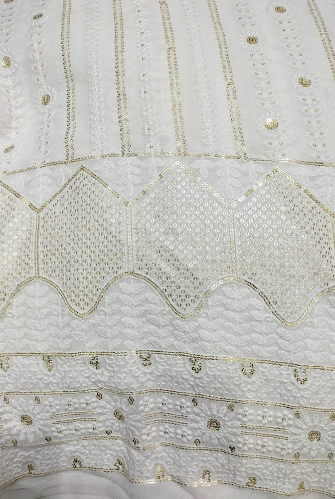 Dyeable Chikankari Embroidered Trendy Georgette Sequins Work Fabric ( 1 Mtr ) - Luxurion World