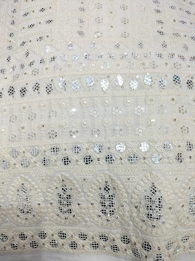 Dyeable Embroidered Trendy Georgette Sequins Work Fabric ( 1 Mtr ) - Luxurion World