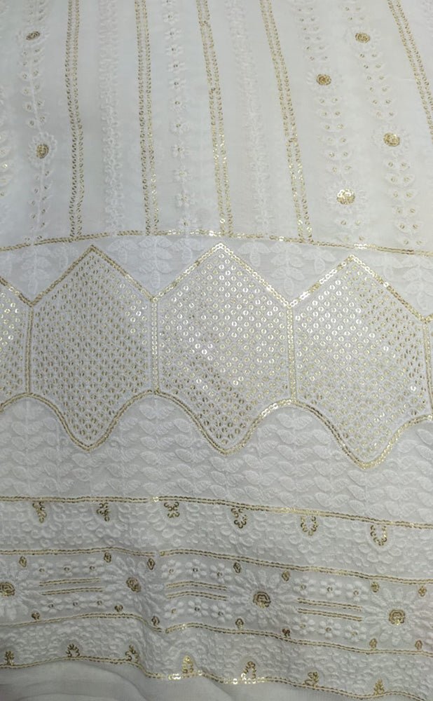 Dyeable Chikankari Embroidered Trendy Georgette Sequins Work Fabric ( 1 Mtr ) - Luxurion World