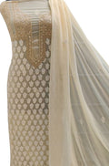 Dyeable Hand Embroidered Chikankari Chiffon Georgette Three Piece Unstitched Suit Set - Luxurion World