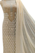 Dyeable Hand Embroidered Chikankari Chiffon Georgette Three Piece Unstitched Suit Set - Luxurion World