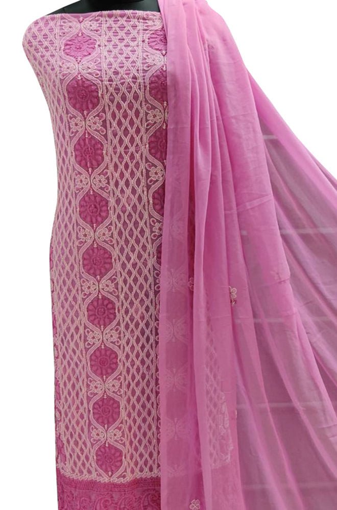 Dyeable Hand Embroidered Chikankari Chiffon Georgette Three Piece Unstitched Suit Set - Luxurion World