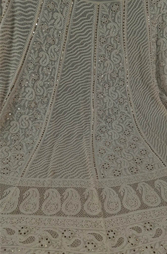 Dyeable Hand Embroidered Chikankari Georgette Semi Stitched Lehenga Set With Mukaish Work - Luxurion World