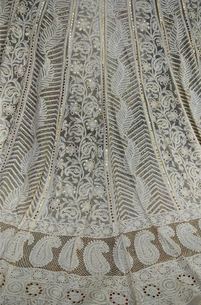 Dyeable Hand Embroidered Chikankari Georgette Semi Stitched Lehenga Set With Mukaish Work - Luxurion World