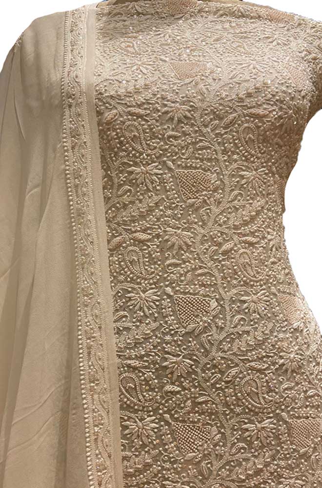 Dyeable Hand Embroidered Chikankari Georgette Two Piece Unstitched Suit Set - Luxurion World