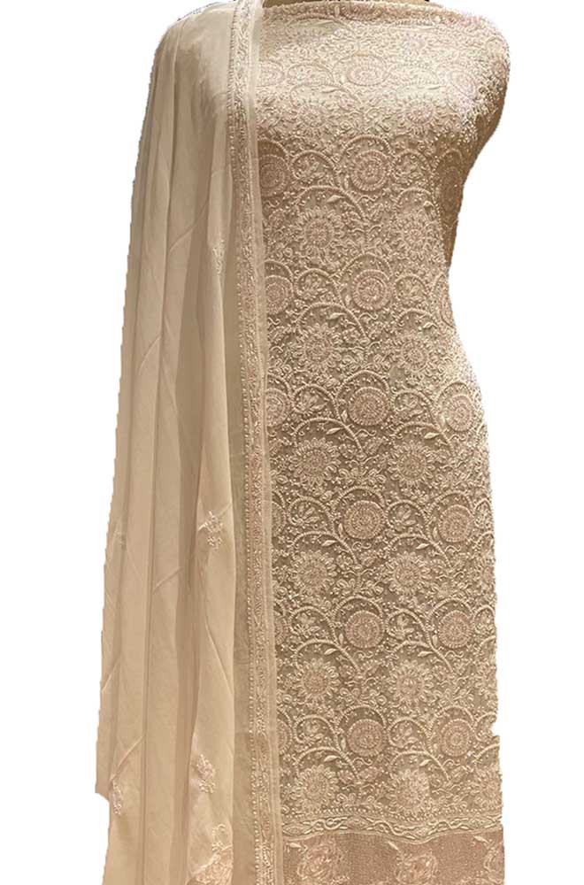 Dyeable Hand Embroidered Chikankari Georgette Two Piece Unstitched Suit Set