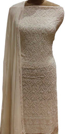 Dyeable Hand Embroidered Chikankari Georgette Two Piece Unstitched Suit Set - Luxurion World