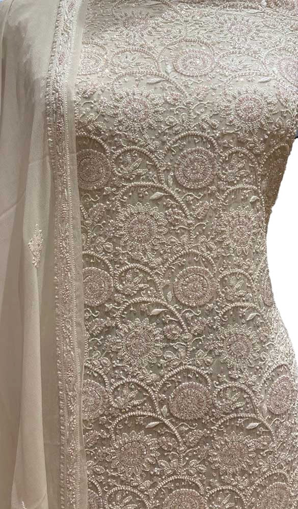 Dyeable Hand Embroidered Chikankari Georgette Two Piece Unstitched Suit Set - Luxurion World