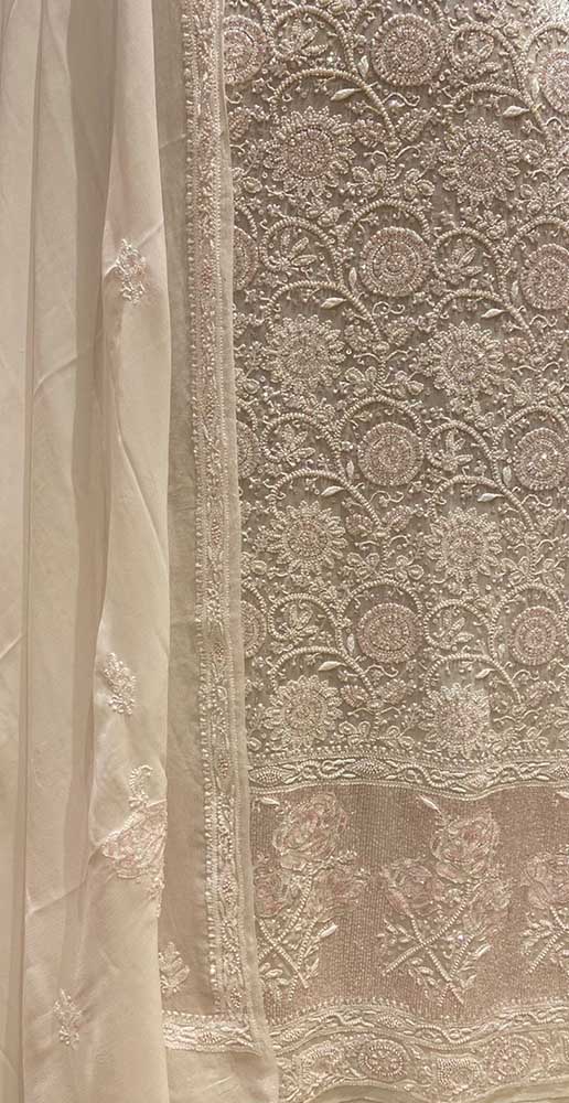 Dyeable Hand Embroidered Chikankari Georgette Two Piece Unstitched Suit Set - Luxurion World