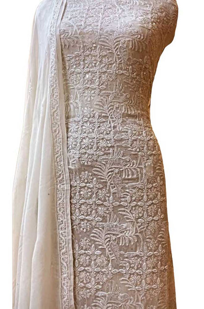 Dyeable Hand Embroidered Chikankari Georgette Two Piece Unstitched Suit Set - Luxurion World