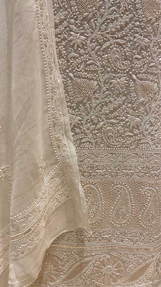 Dyeable Hand Embroidered Chikankari Georgette Two Piece Unstitched Suit Set - Luxurion World