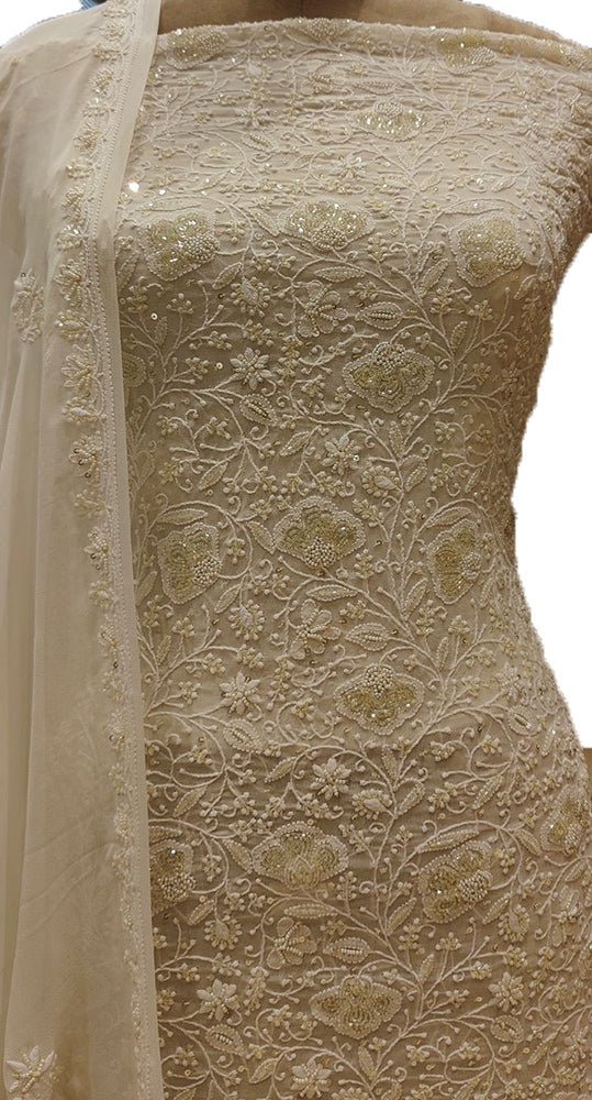 Dyeable Hand Embroidered Chikankari Georgette Two Piece Unstitched Suit Set - Luxurion World