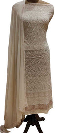 Dyeable Hand Embroidered Chikankari Georgette Two Piece Unstitched Suit Set - Luxurion World