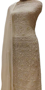 Dyeable Hand Embroidered Chikankari Georgette Two Piece Unstitched Suit Set - Luxurion World
