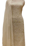 Dyeable Hand Embroidered Chikankari Georgette Two Piece Unstitched Suit Set - Luxurion World